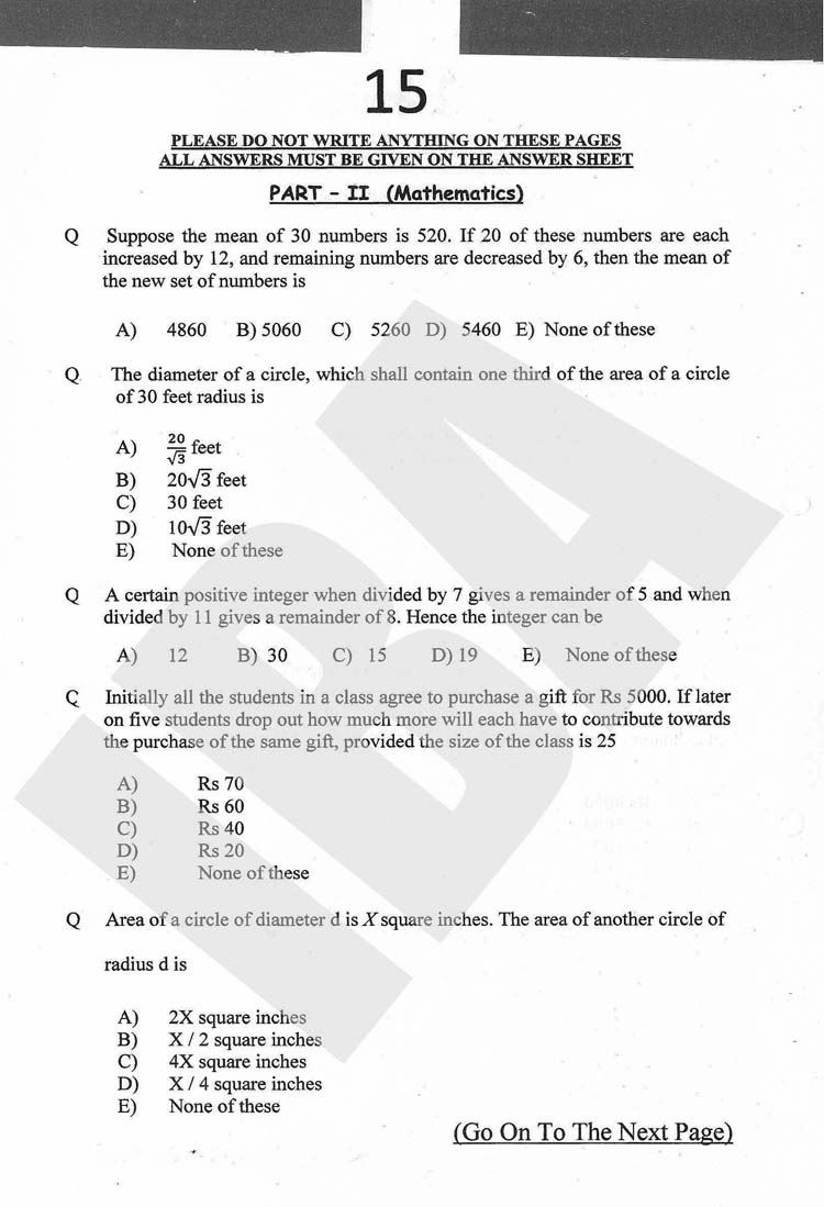 Example Mba Math Question MBA - Maths - Past Entry Test
