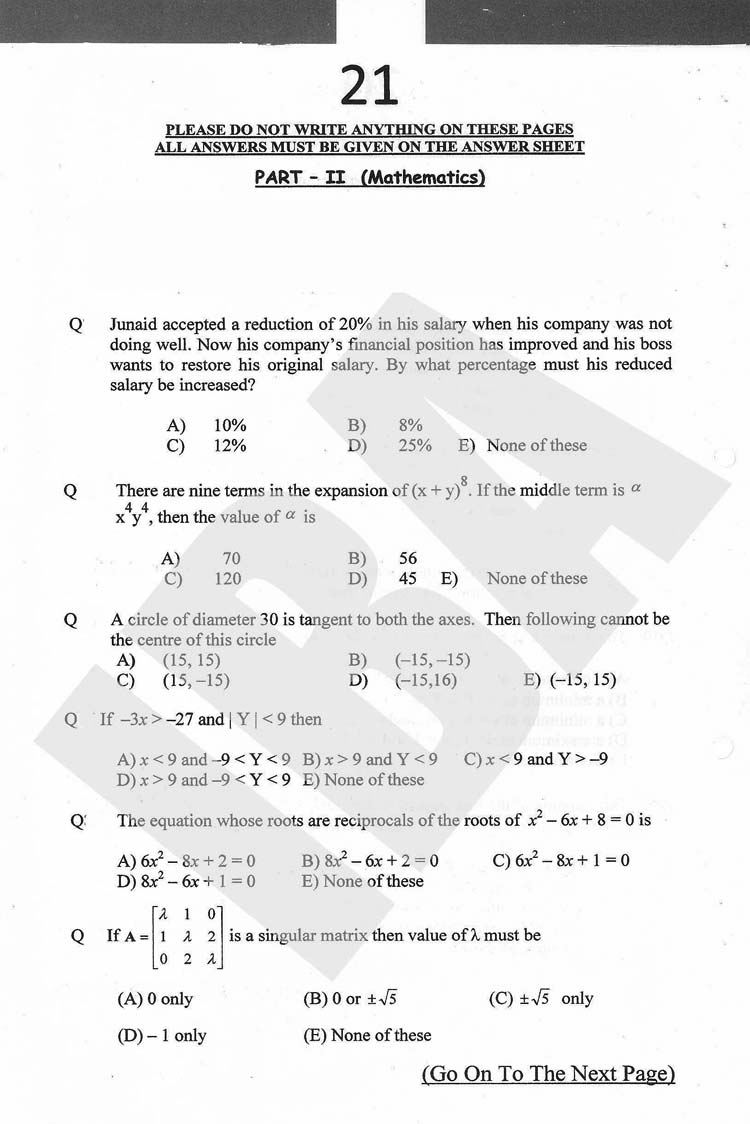 MBA - Maths - Past Entry Test
