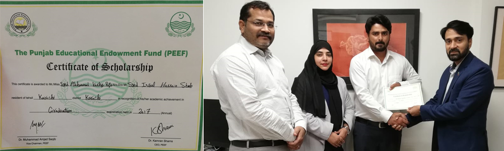Punjab Educational Endowment Fund Scholarship to Kashif Raza