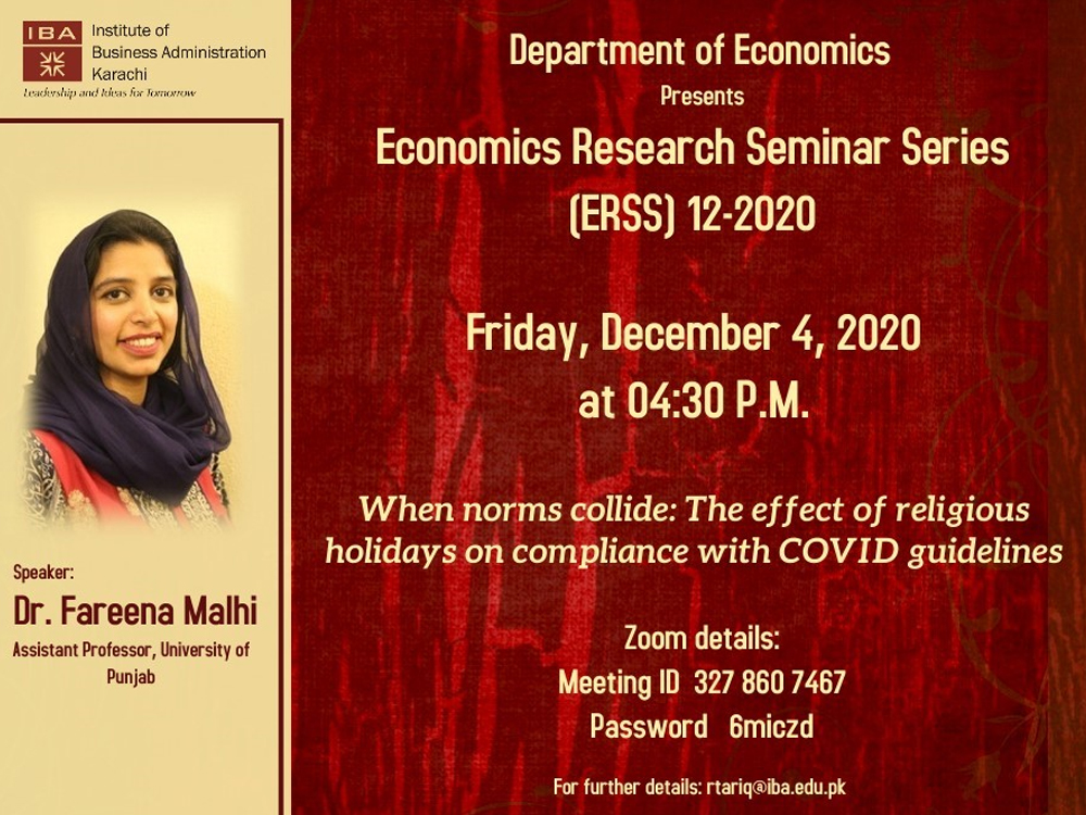 Department of Economics - Economics Research Seminar Series (ERSS)
