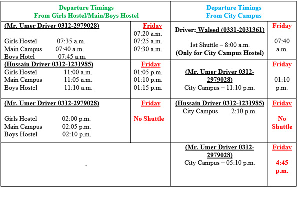 Shuttle Service Timing