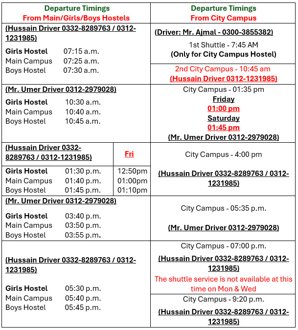 Shuttle Service Timing