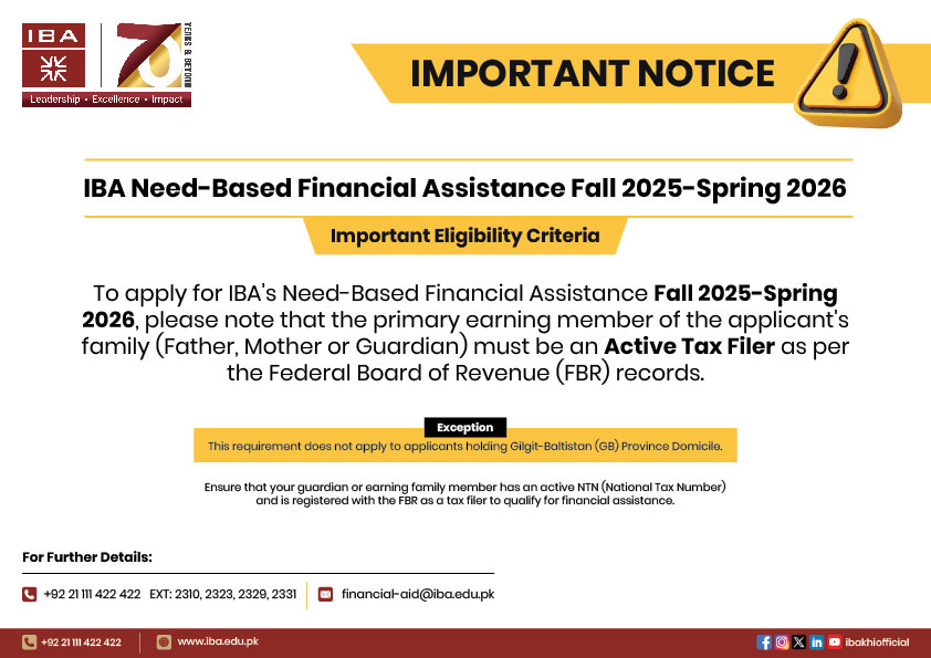 IBA Need-Based Financial Assistance Fall 2025-Spring 2026