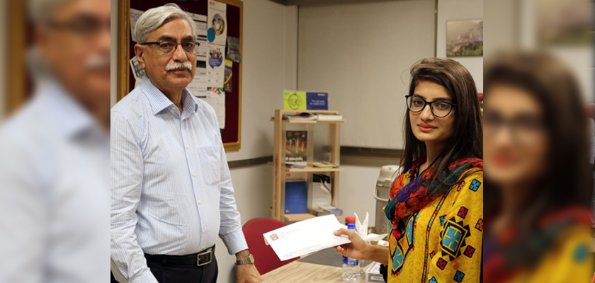 Shahid Shafiq, Alumni Representative on the Board of Governors of the IBA meets Ms. Muskan Amjad – an NTHP student